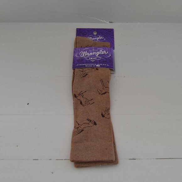 Wrangler Horse Socks Sz 6-9 Made in USA New Brown Dress Tall - Picture 1 of 4
